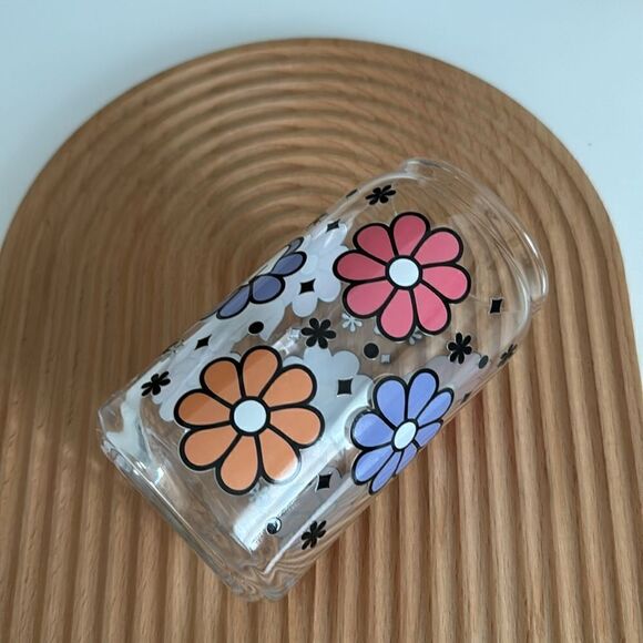 Retro Lilies Ghosts Glass Can, Halloween Glass Can NWT - Picture 3 of 5